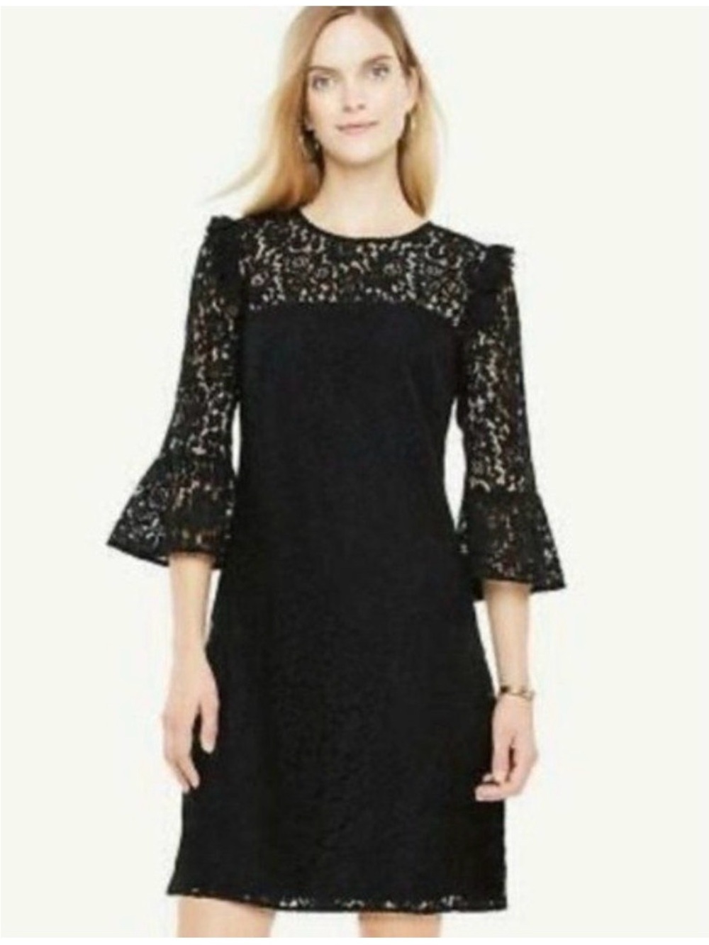 Ann Taylor Black Lace Bell Sleeve Shift Dress 6T
